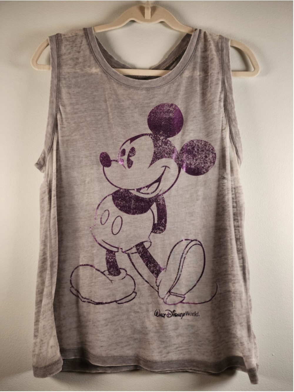Authentic Disney Parks Mickey Mouse Burnout Tank Top - Purple Glitter - L